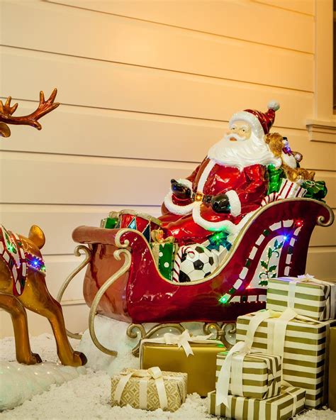 santa and sleigh outdoor decoration|christmas reindeer and sleigh.